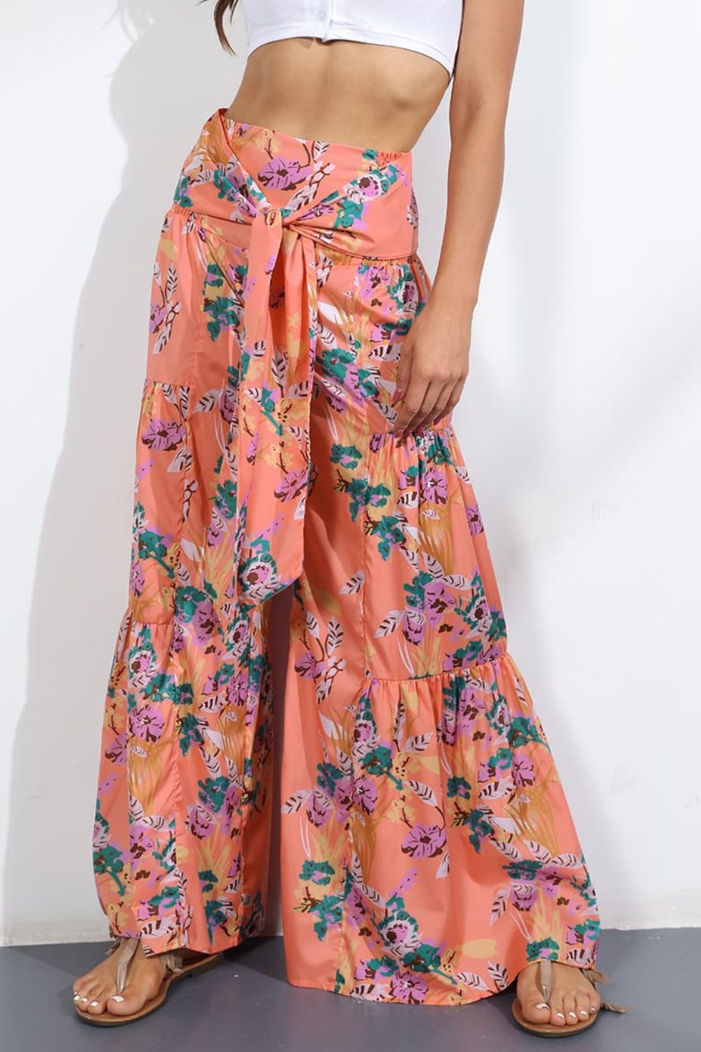 Culottes atados de tiro alto estampados