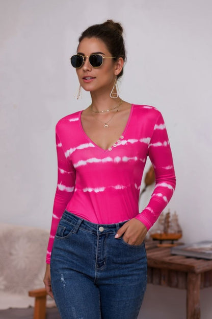 Tie-Dye Plunge Long Sleeve Top