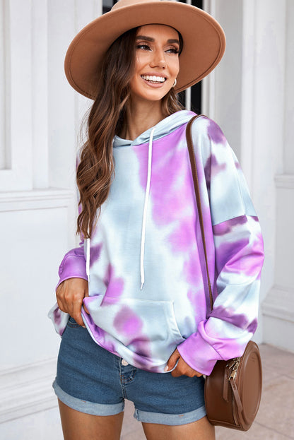 Sudadera con capucha tie-dye de manga caída con cordón