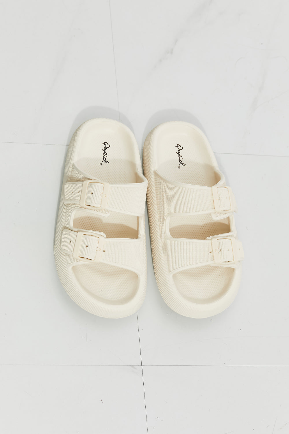 Qupid Comfy Casual Rubber Slide Sandal in Cream