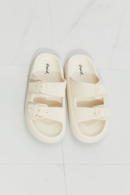 Qupid Comfy Casual Rubber Slide Sandal in Cream