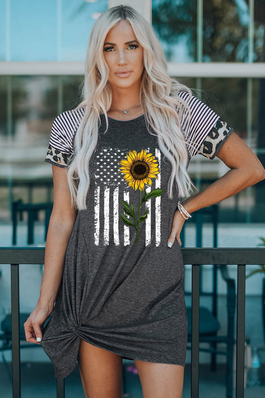 Vestido retorcido con estampado mixto de girasoles