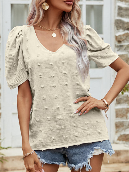 Swiss Dot Short Puff Sleeve Top