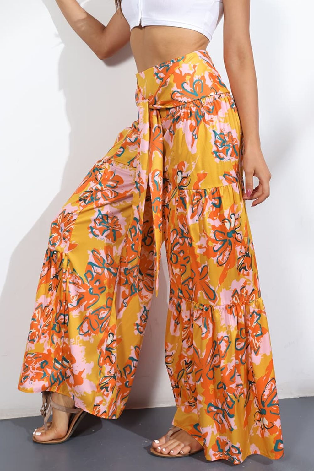 Culottes atados de tiro alto estampados