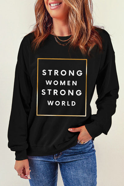 STRONG WOMEN STRONG WORLD Sudadera estampada con hombros caídos