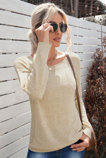 Round Neck Drop Shoulder Knitted Pullover