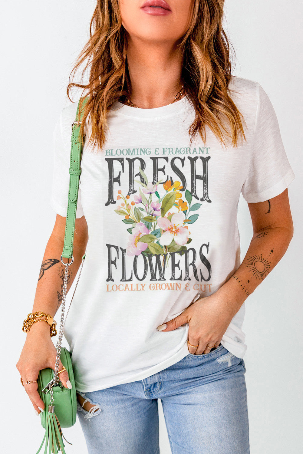 FLORES FRESCAS Camiseta Cuello Redondo