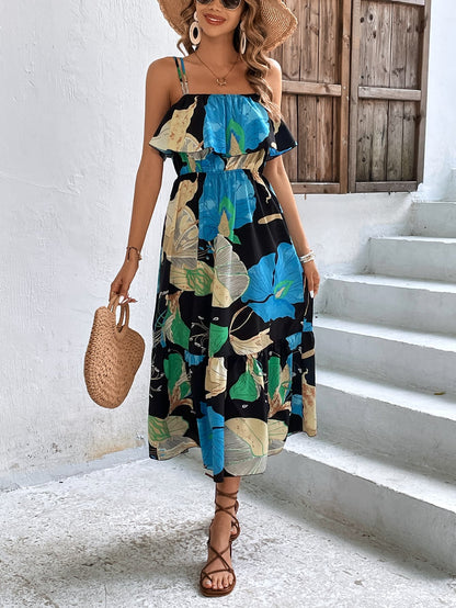 Vestido floral con volantes y doble tirante