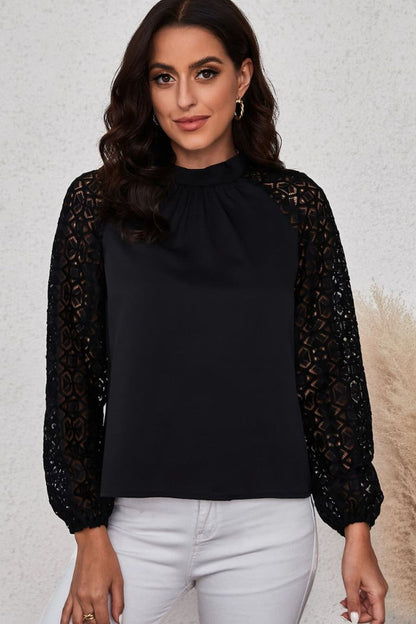 Lace Raglan Sleeve Gathered Detail Blouse