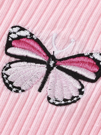 Body con volantes y estampado de mariposas bordadas para bebé niña