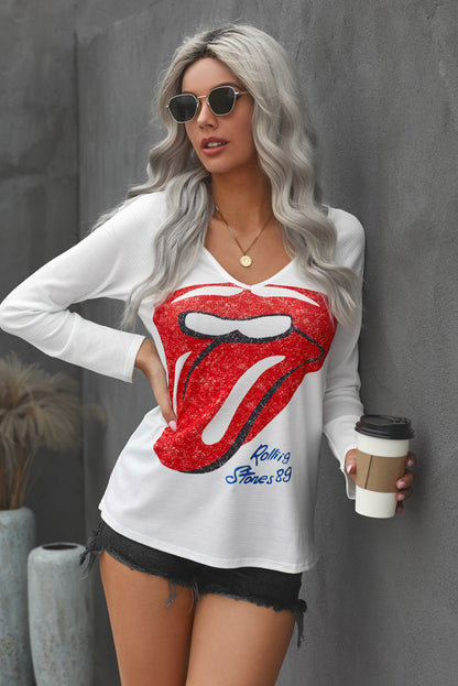 Lips Graphic V-neck T-Shirt