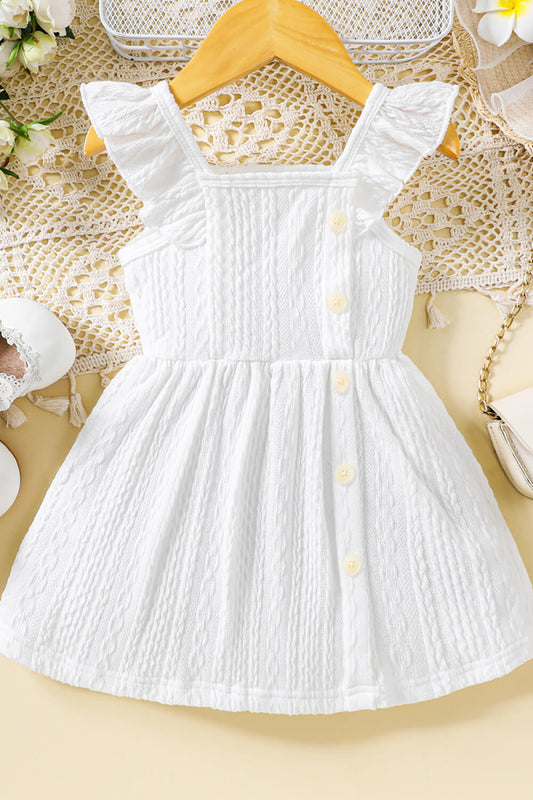 Vestido texturizado de hombros con volantes y botones decorativos para bebé niña