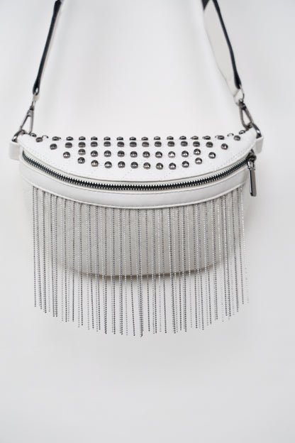 PU Leather Studded Sling Bag with Fringes