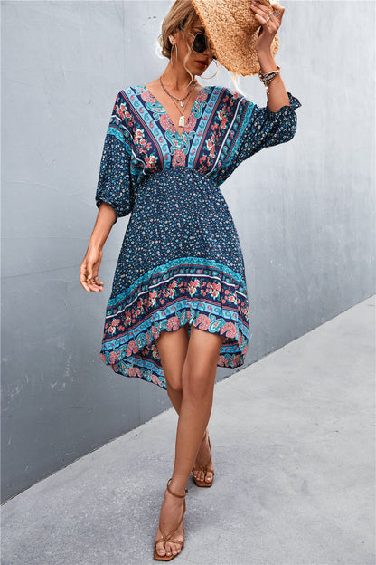 Vestido bohemio estampado con cuello en V