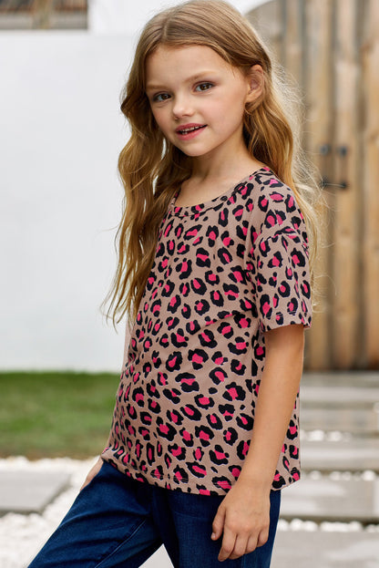 Camiseta con hombros caídos de leopardo para niñas