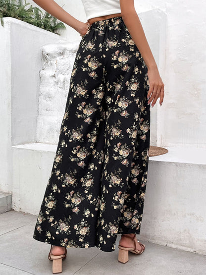 Pantalones de pierna ancha con abertura lateral floral