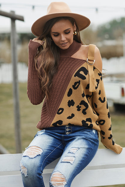 Leopard  Block Turtleneck Sweater