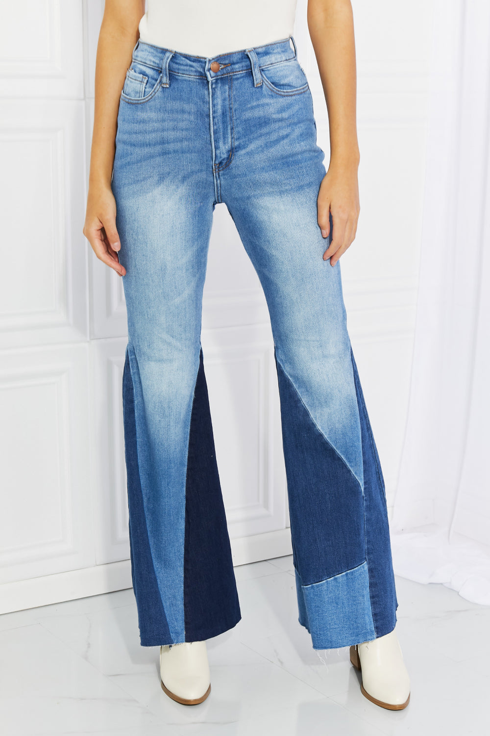 Vibrant Sienna Full Size Color Block Flare Jeans