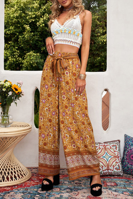 Bohemian Wide Leg Belted Pants