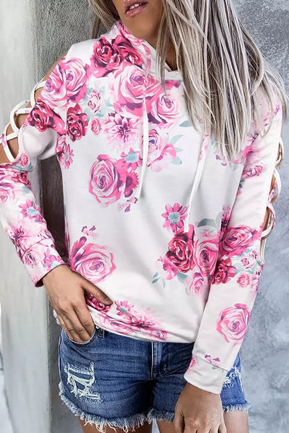 Sudadera con capucha floral entrecruzada con cordón