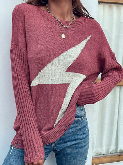 Graphic Distressed Dropped Shoulder Sweater