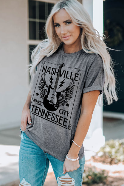 NASHVILLE TENNESSEE Camiseta con cuello redondo y puños