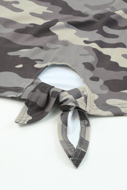 Camouflage Print Round Neck Tie Hem Tee