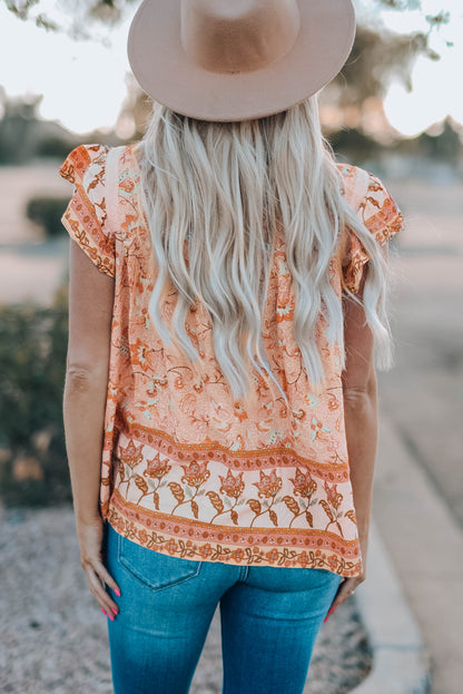 Floral Flutter Sleeve Sleeveless Blouse