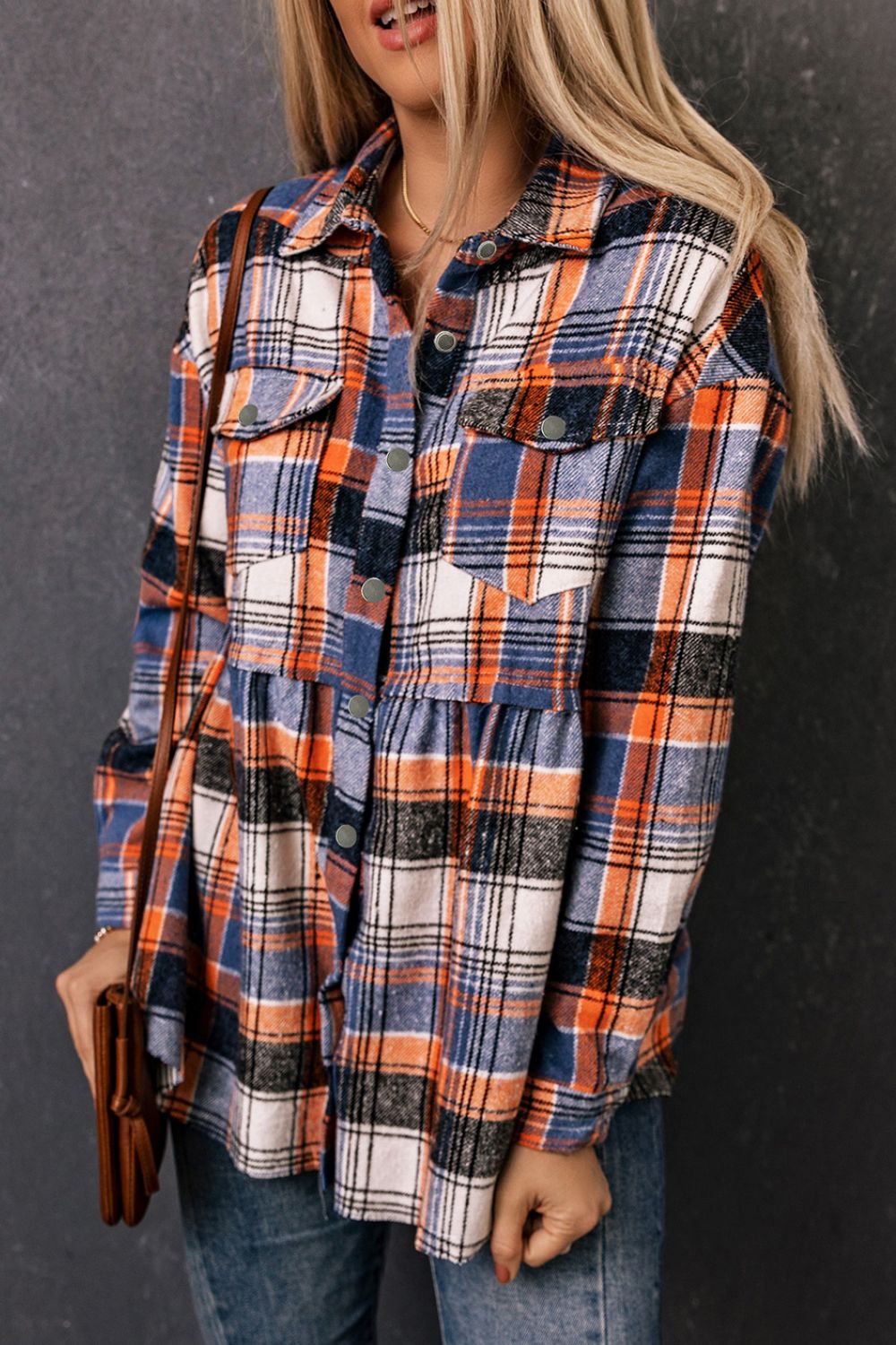 Plaid Button-Front Peplum Shirt