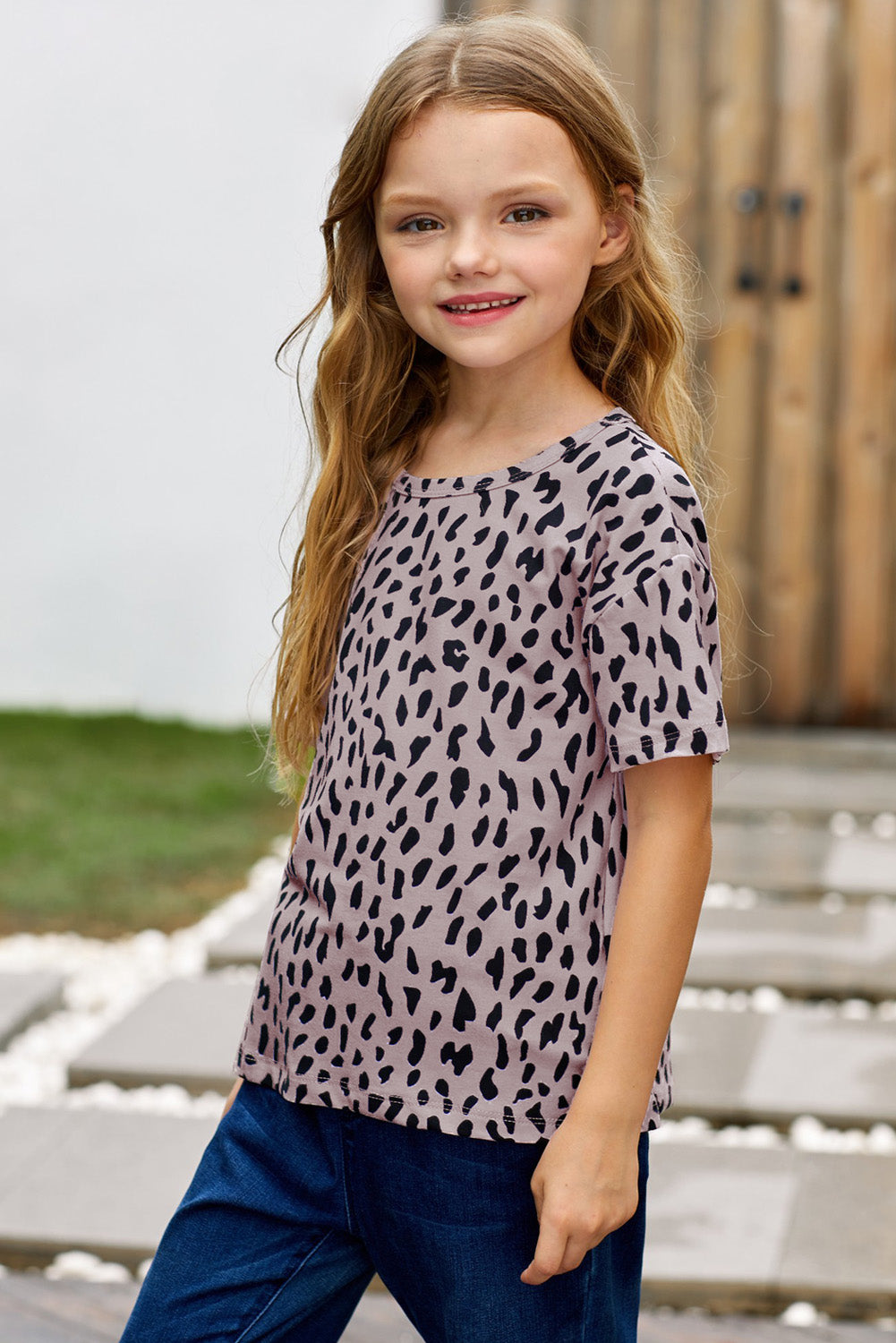 Girls Leopard Dropped Shoulder Tee