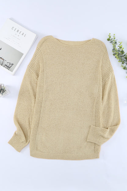 Round Neck Drop Shoulder Knitted Pullover