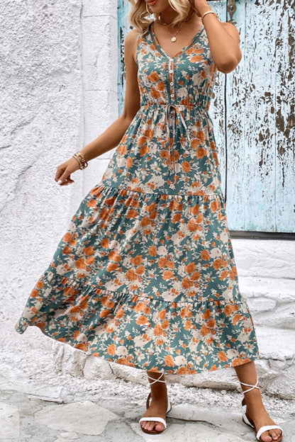 Vestido sin mangas con cuello en V floral