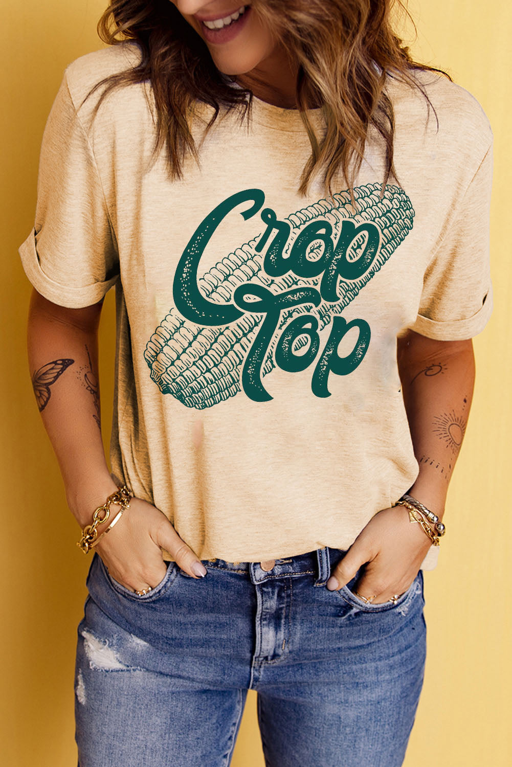 Corn Letter Graphic Cuffed Tee