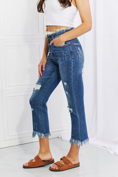 Jeans de pierna recta elegantes deshechos de tamaño completo RISEN