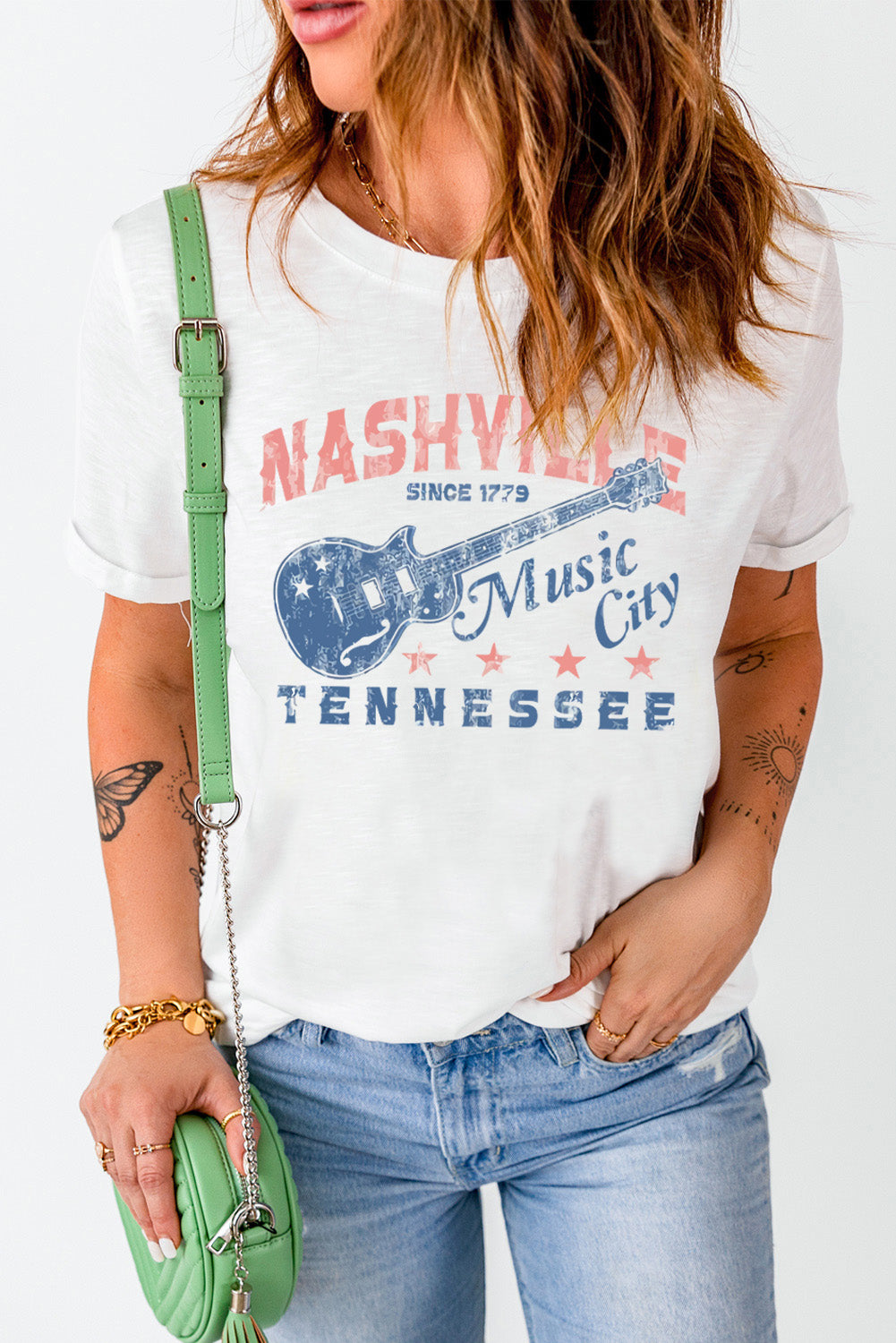 Camiseta con gráfico de guitarra NASHVILLE TENNESSEE