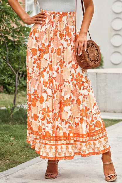 Floral Smocked Tiered Maxi Skirt