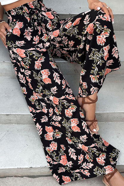 Floral Pull-On Wide Leg Pants