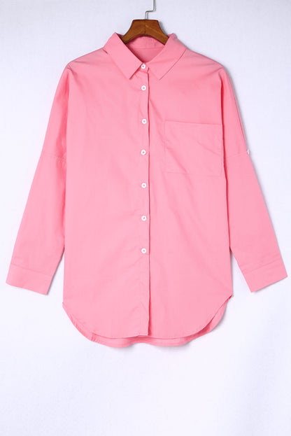 Buttoned Lapel Collar Dropped Shoulder Long Shirt