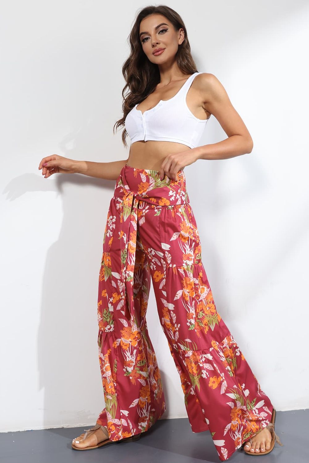 Culottes atados de tiro alto estampados