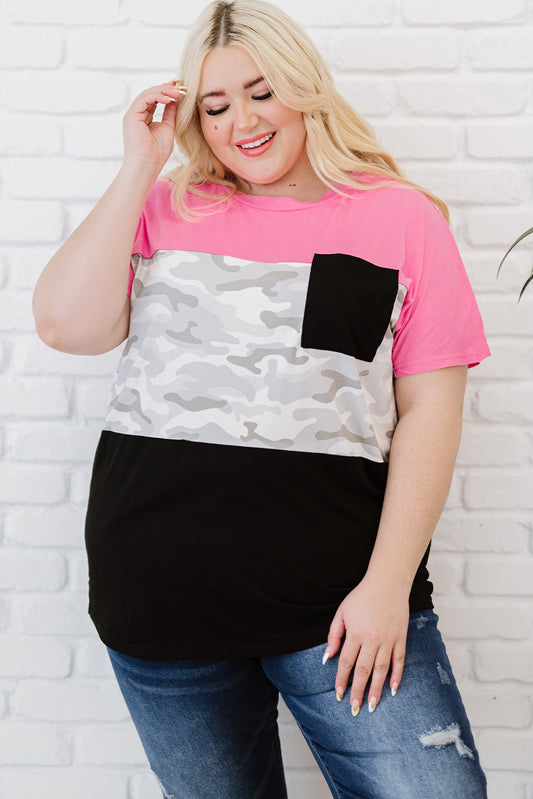 Camiseta con bloques de color de leopardo talla grande