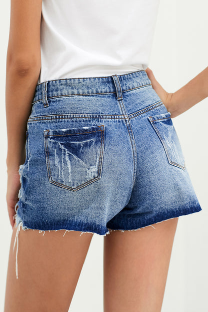 Distressed Button Fly Denim Shorts