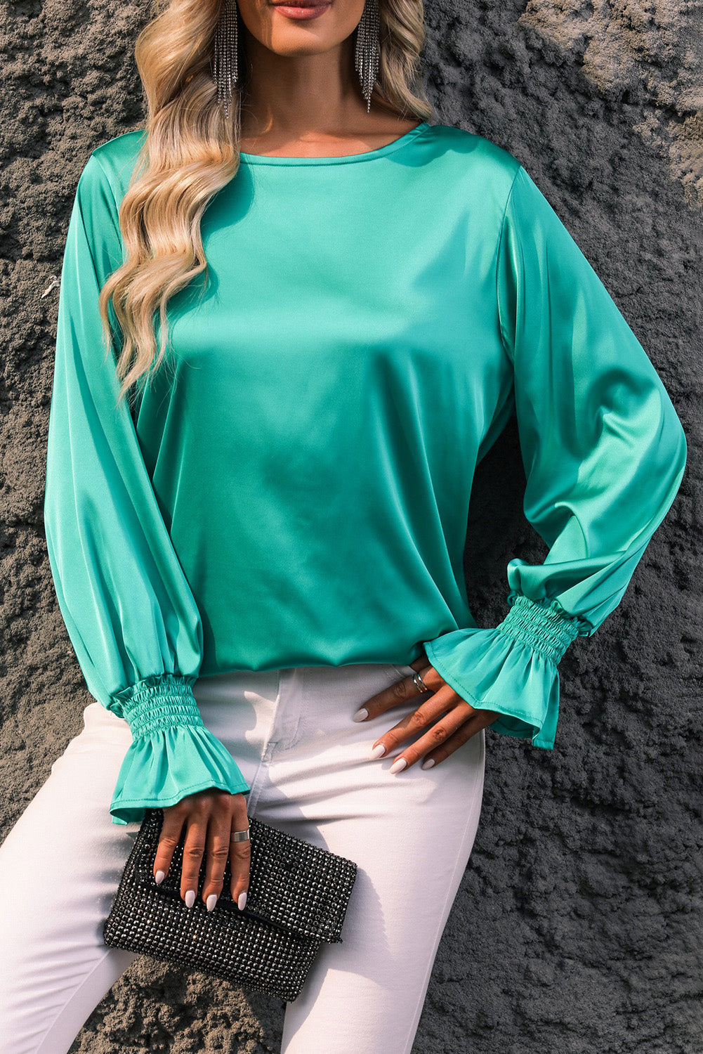 Flounce Sleeve Keyhole Blouse