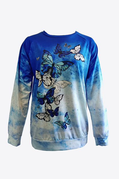 Sudadera de manga raglán con gráfico de mariposa tie-dye