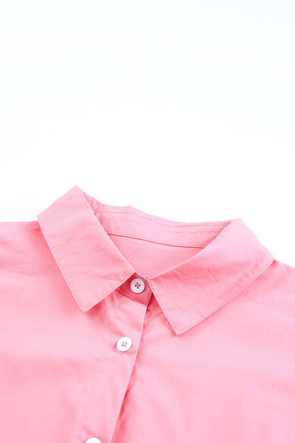 Buttoned Lapel Collar Dropped Shoulder Long Shirt