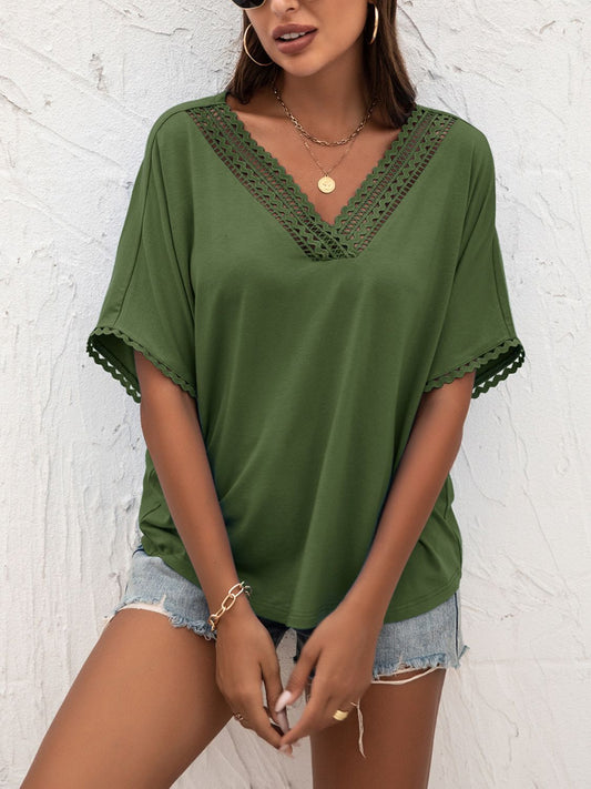 V-Neck Short Sleeve Blouse