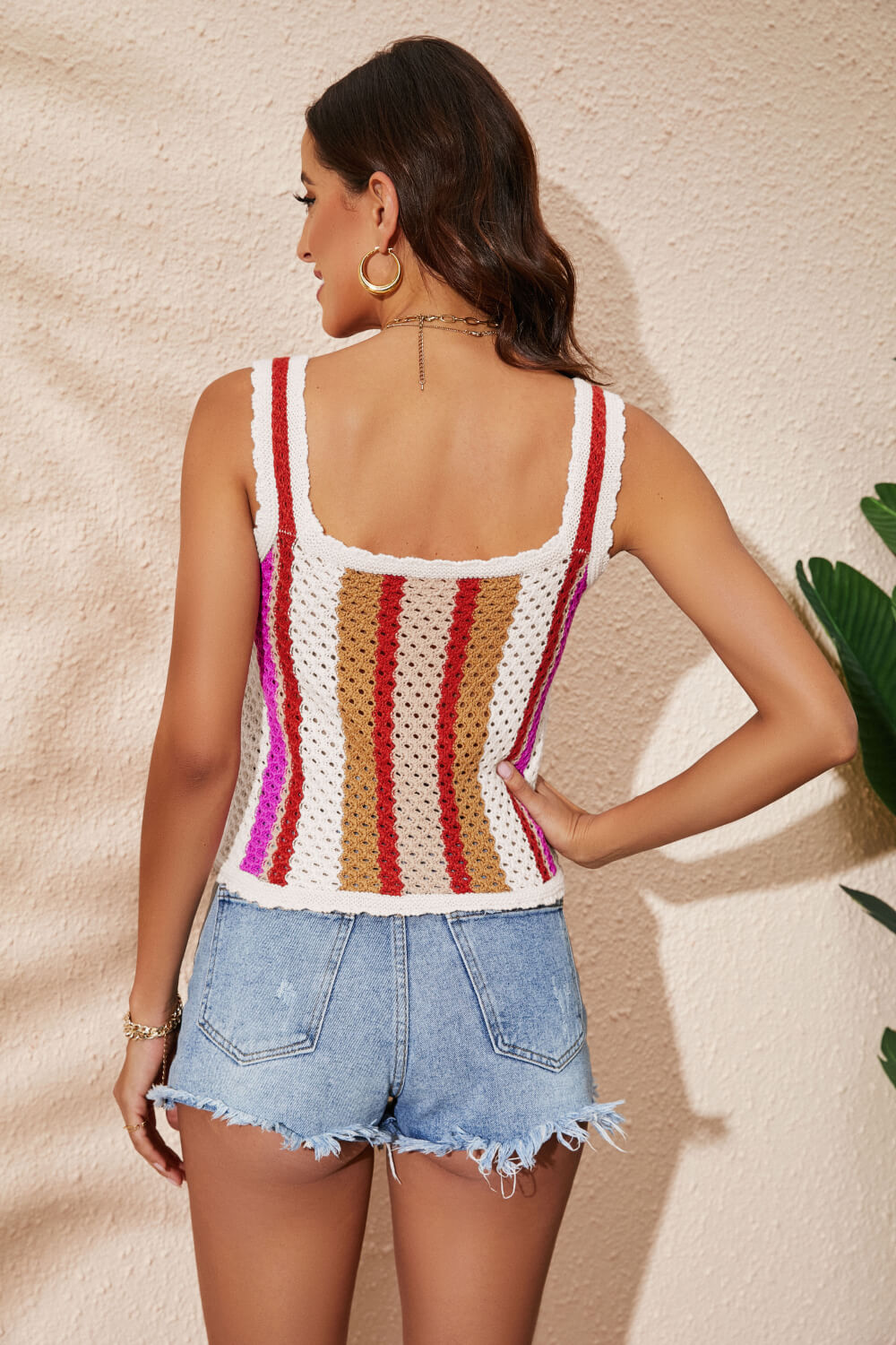 Striped Scalloped Trim Knit Tank