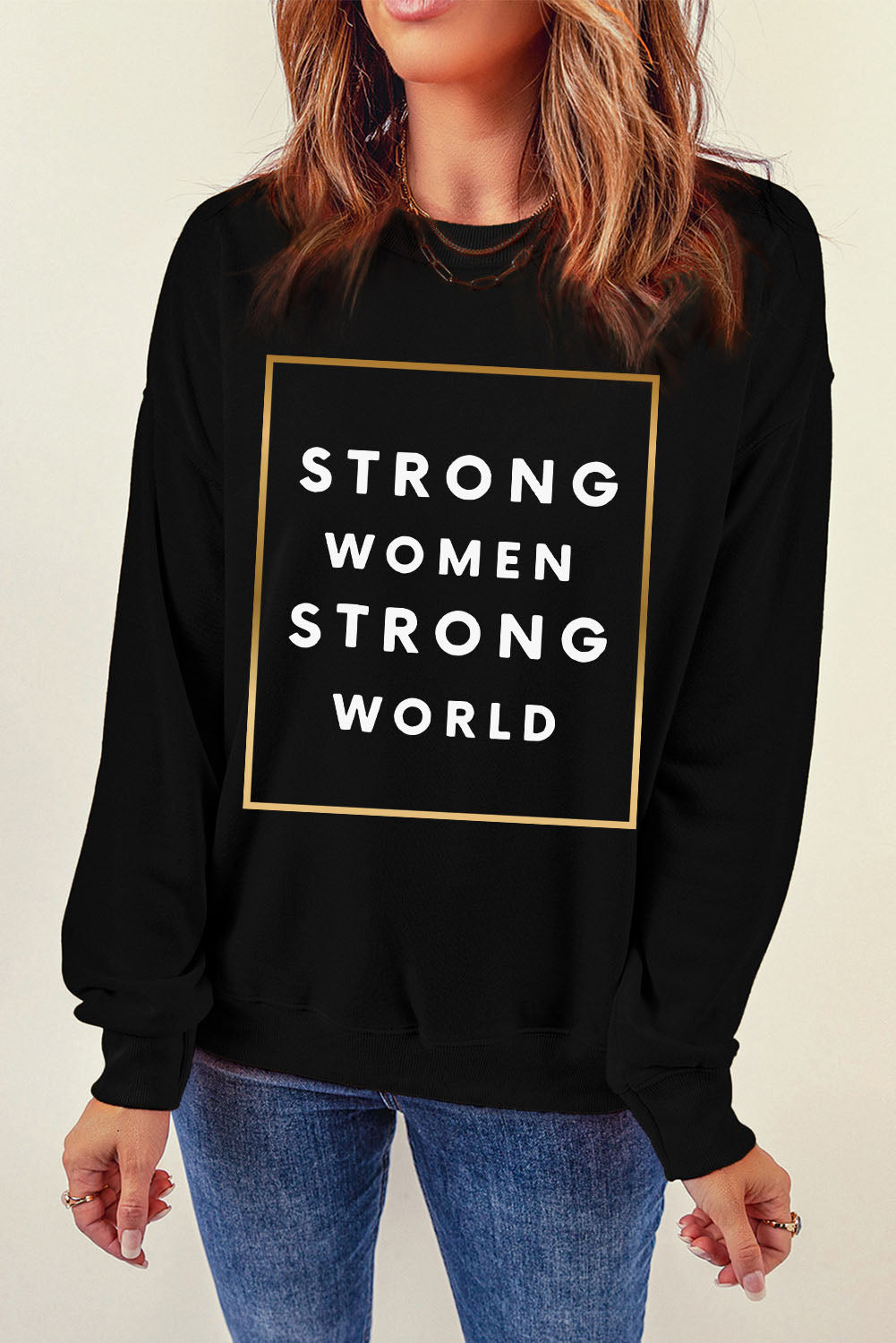 STRONG WOMEN STRONG WORLD Sudadera estampada con hombros caídos