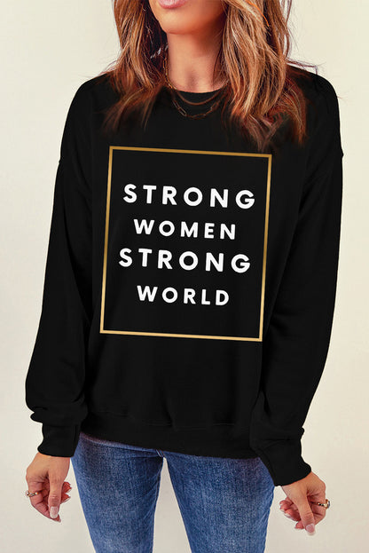 STRONG WOMEN STRONG WORLD Sudadera estampada con hombros caídos