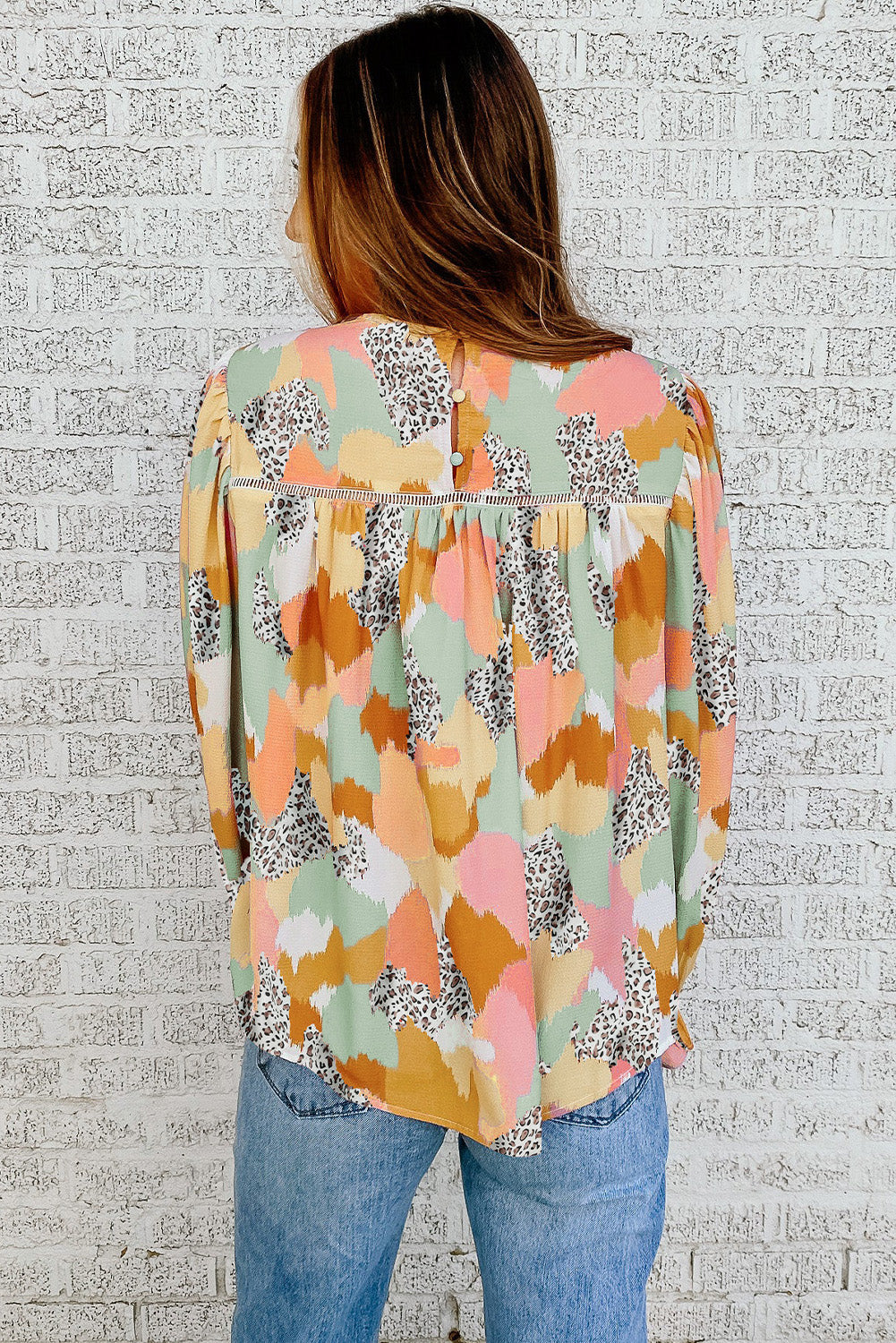 Printed Flounce Sleeve Buttoned Blouse