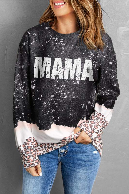 MAMA Sudadera de cuello redondo con bloque de color de leopardo